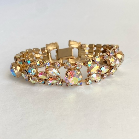 Vintage 60s Aurora Borealis Rhinestone Bracelet Iridescent AB Crystal Cocktail - Picture 11 of 11